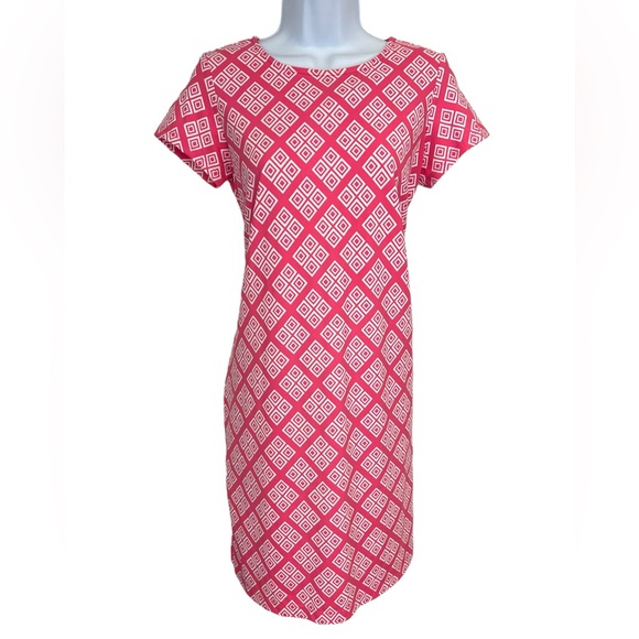 Katherine Way Key West short sleeves pink and white pockets Dress Small - Picture 2 of 8